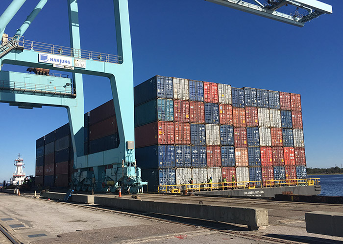 A TOTE Maritime barge prepares for departure from the Port of Jacksonville to Puerto Rico. Photo credit: TOTE Maritime